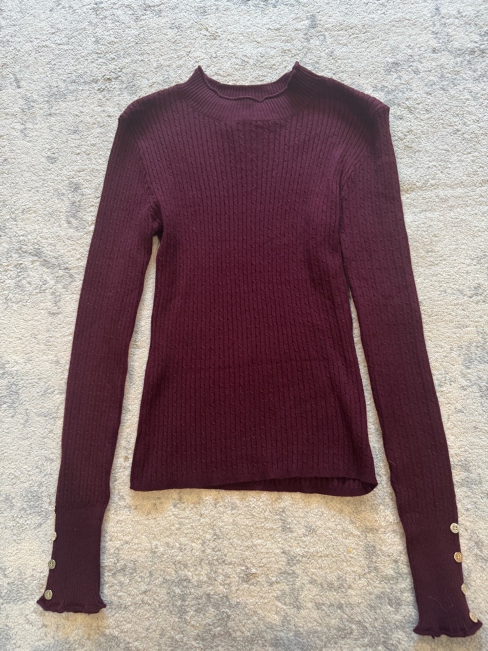 Love Tree Long-Sleeve Ribbed Mock Neck Top in Burgundy